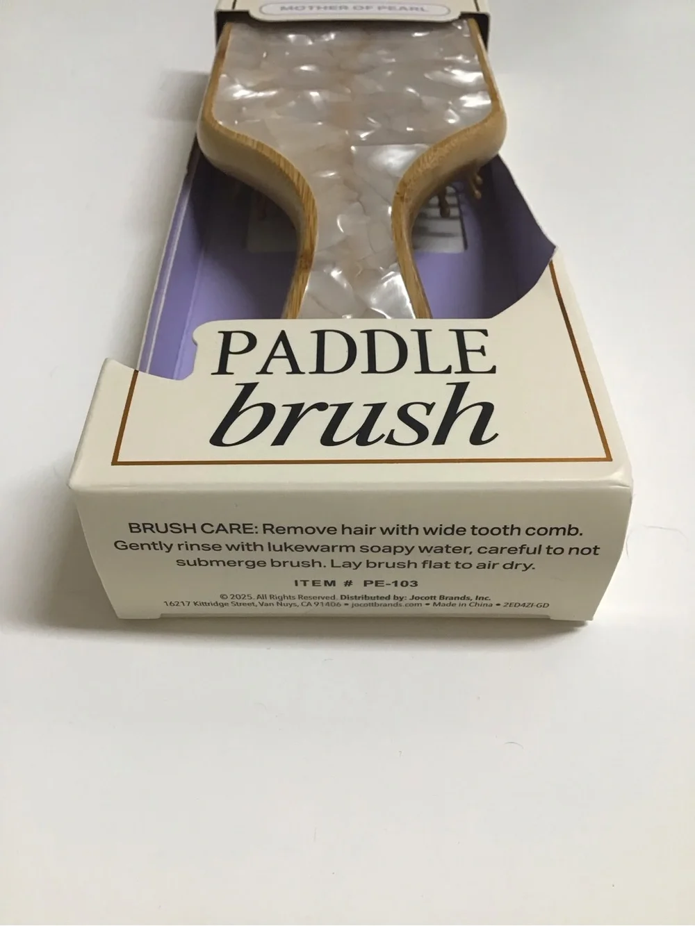 BAMBOO Paddle Hair Brush Wood MOTHER OF PEARL Bath Vanity Pearlessence Luxe NEW